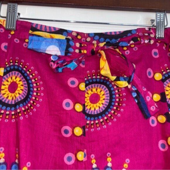 Variations Womens Medium Vibrant Fuchsia Patterned Skirt Bohemian Lined Tie Midi - Picture 4 of 7